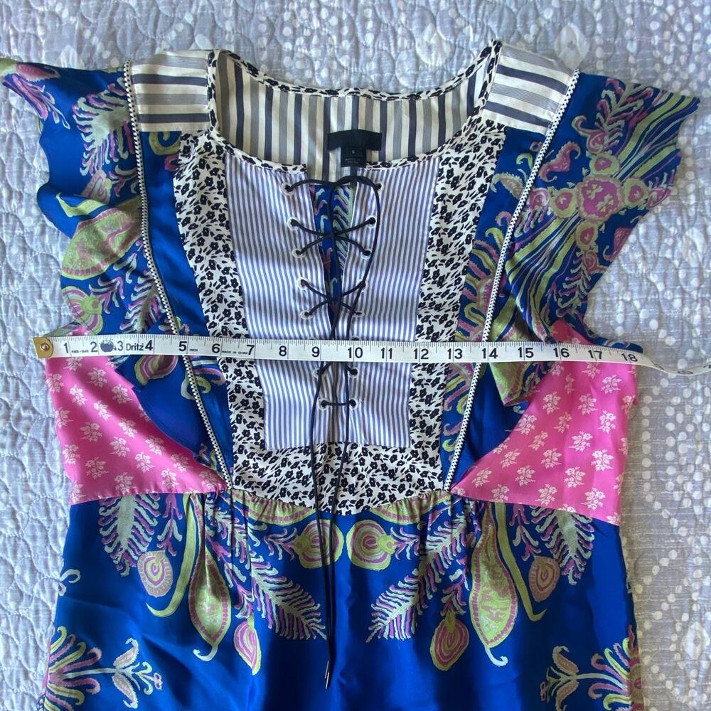 J.CREW Collection Dress Silk Floral Mixed Pattern Blue Pink Lace Up Size 6 - Picture 9 of 13